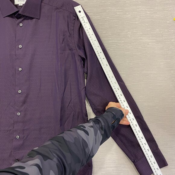 ETON Shirt Mens XL 17 43 Slim Fit Dark Purple Button Front Long Sleeve - Picture 12 of 15